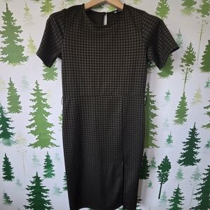 Zara Black and Green Check Midi Dress